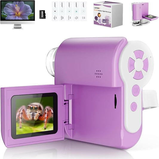 LAKWAR 1000X Handheld Digital Microscope for Kids: 4K 2.0" Screen Portable Digital Microscope for Kids 8-12 Home School Science Education (Purple)