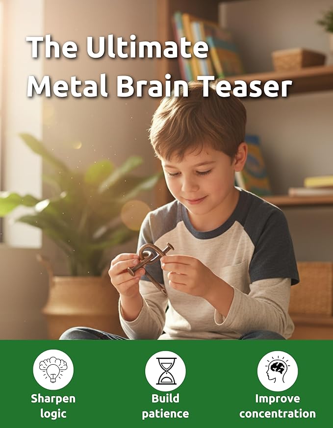 4-in-1 Puzzle Grey Twist Set by Sharp Brain Zone - Premium Metal Brain Teaser Collection, Durable Iron Puzzle Games for Stress Relief, Focus, Relaxation and Fun Challenges
