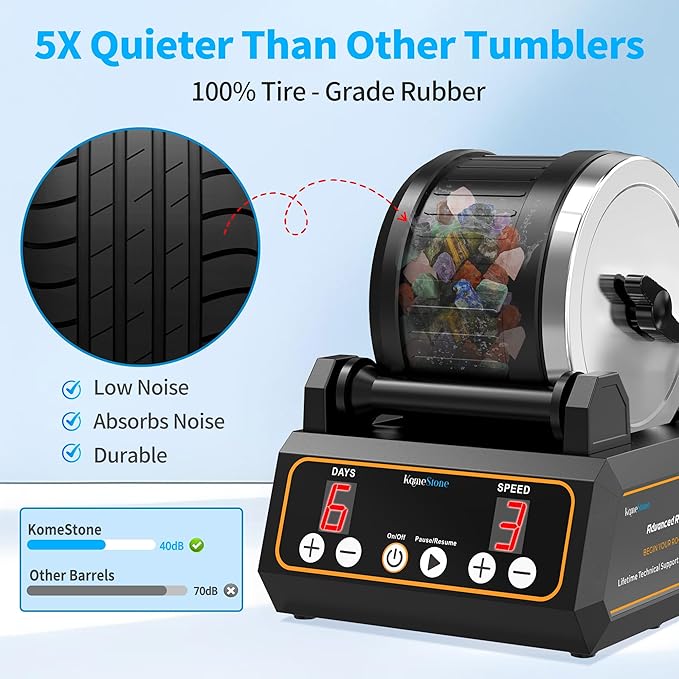 Rock Tumbler Kit, K1 Professional Large 2.5LB Capacity Edition - Memory Function, Digital Timer & Variable Speeds: Includes All Accessories, Rock Polisher Gift for Adults & Kids