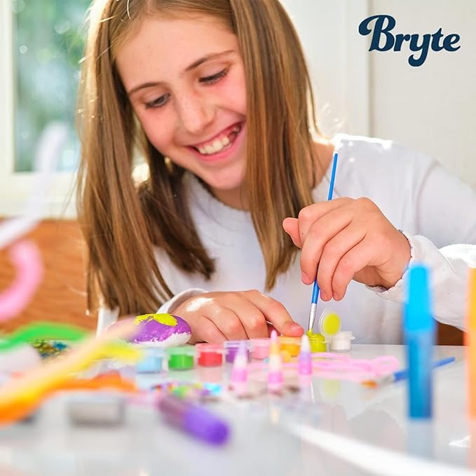 BRYTE Rock Painting Kit - Magical Creatures, Pink, 150+ Pieces - Waterproof Acrylic & Craft Paints, Brush - DIY Rock Art Kit with Art Supplies for Kids Ages 6-12