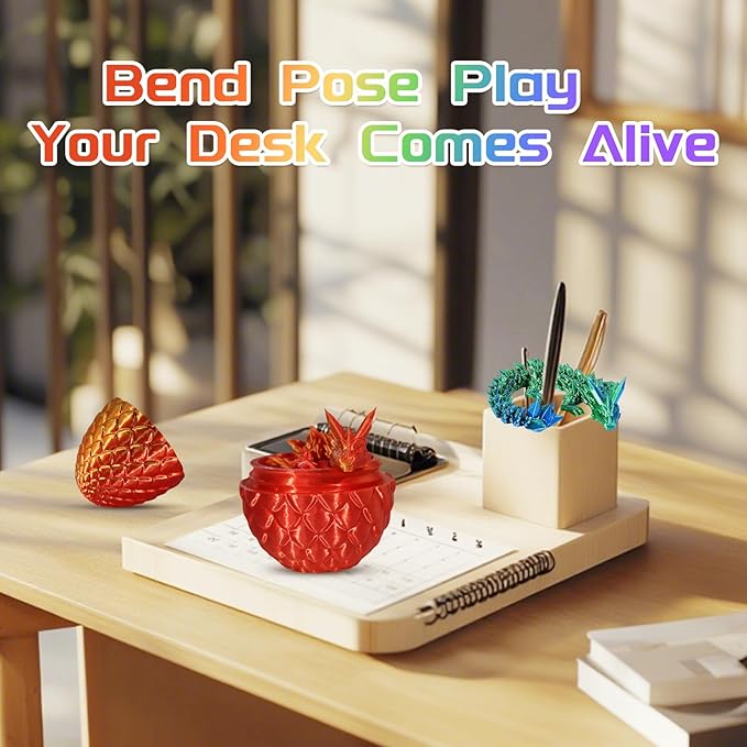 3D Printed Dragon with Egg, 4 PCS 3D Printed Fantasy Animals, Fidget Toy for Boys Girls Adult, Office Desktop Decoration Easter Basket Stuffers Graduation Gift for Teens