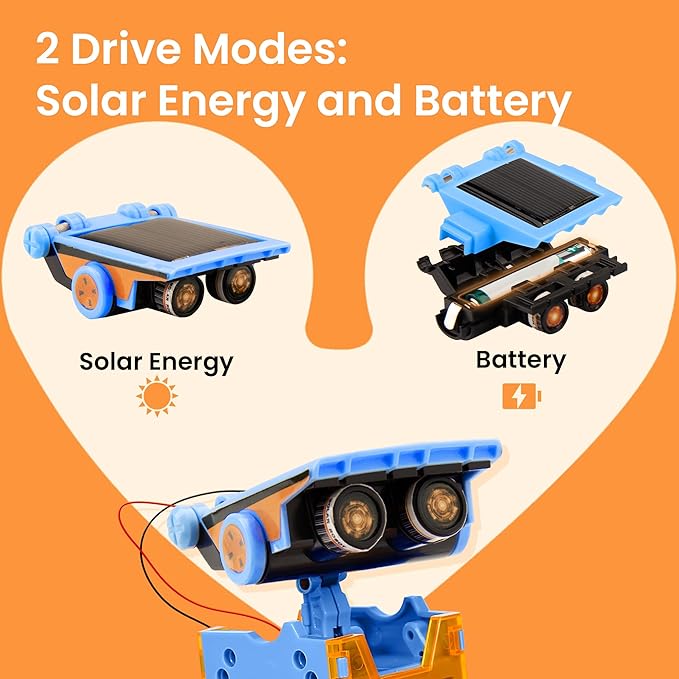 Sillbird Solar Building Robot Kit Christmas STEM Gift for Boys Aged 8-13, DIY Science Educational Toys for Kids Teens Birthday, 12-in-1 Solar or Battery Powered Robotic Set with 197 Pieces