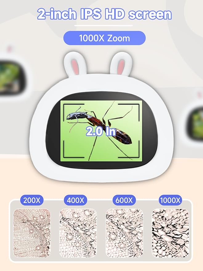 Microscope for Kids, 1000X Handheld Digital Miniscope with 2.0" Screen, Portable Pocket Microscope Education Toys Christmas Gifts for Age 3 4 5 6 7 8 9 10 Girls Boys