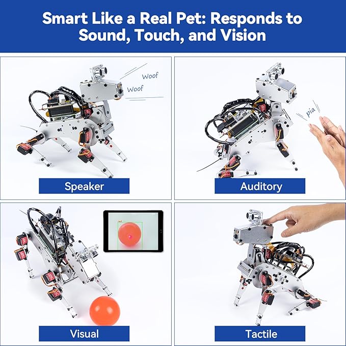 SunFounder AI Robot Kit with Raspberry Pi Zero 2 W+32G TF Card, ChatGPT-4o Enabled with Voice Command & Video Recognition, App Control, FPV, 12 Servos, Gyroscope, Camera, Mic