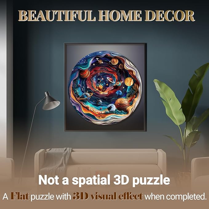 Wooden Puzzle for Adults-3D Visual Effect Universe Unique Shape Advanced Wooden Jigsaw Puzzle for Adults and Kids,Best Birthday Gift,Wood Box Craft Kit (Medium)