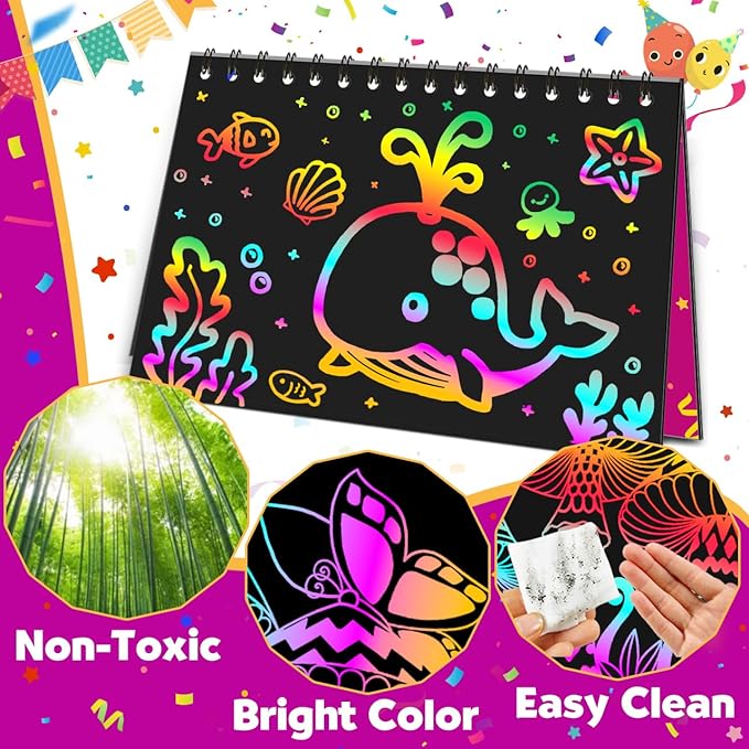 Party Favors for Kids 4-8-12: 36 Pack Scratch Rainbow Art Notebook, Colorful Crafts Goodie Bags Kit, Bulk Gifts for Valentines Easter Basket Stuffers Birthday Girl Boy Children Classroom Prizes