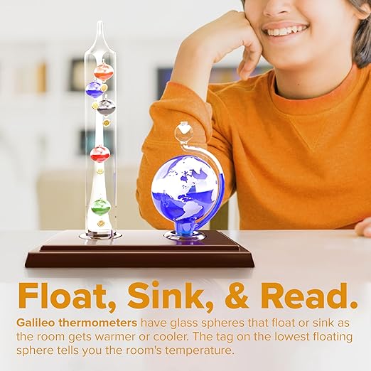 JJ Care Galileo Thermometer with Glass Globe Barometer Frosted, Galileo Weather Station Measures Temperatures from 64ºF to 80ºF, Glass Galileo Thermometer for Indoor and Outdoor Home Décor