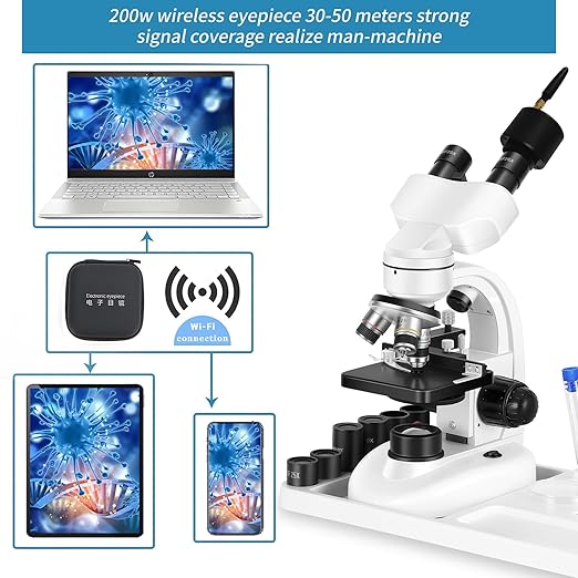 Compound Binocular Microscope, WF10x and WF25x Eyepieces,40X-2000X Magnification, LED Illumination Two-Layer Mechanical Stage…