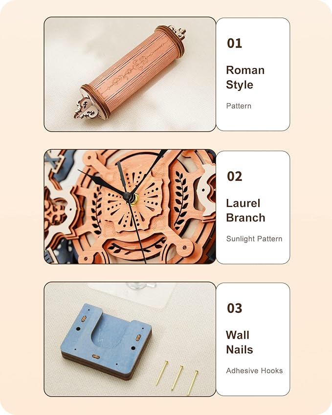 ROKR 3D Wooden Puzzles for Adults-DIY Wall Quartz Clock Kits-Wood Model Kits to Build for Teens Adults-Vintage Room Decor for Men Women