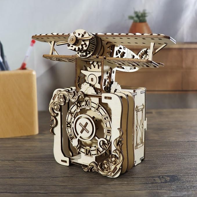 Music Park 3D Wooden Puzzle for Adults Punk Airplane Music Box Hand-Cranked You are My Sunshine Model Kit - Retro DIY Assembly Christmas and Birthdays Gift for Age14+