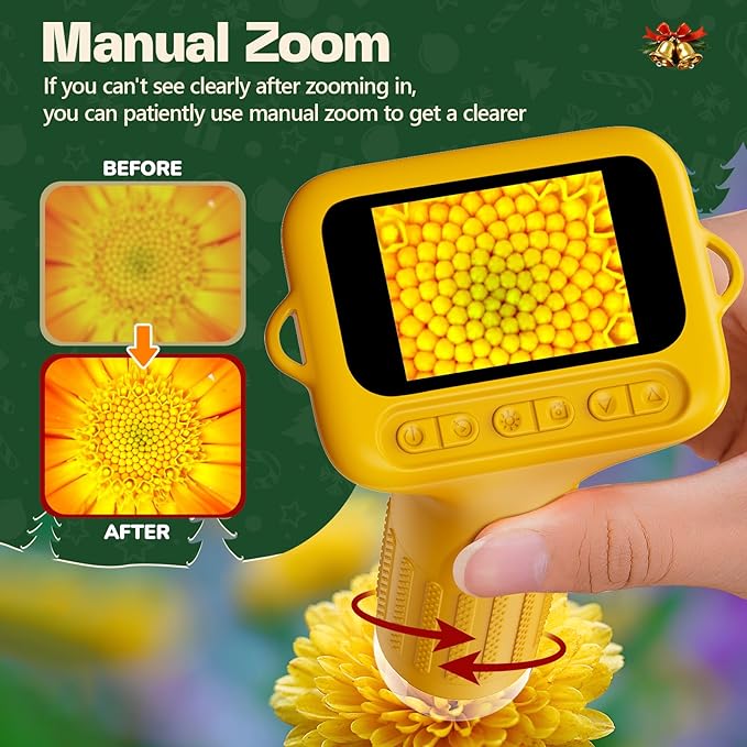 NOCOEX Portable Digital Microscope for Kids - 1000X Handheld Microscope Camera with 2.0" Screen & 8 LED Lights - Pocket Miniscope Edu Science Toys for Age 3-12 Year Old Boys Girls