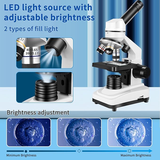 Microscope for Adults 40x-2000x Compound Microscope with Dual LED Illumination for Schools