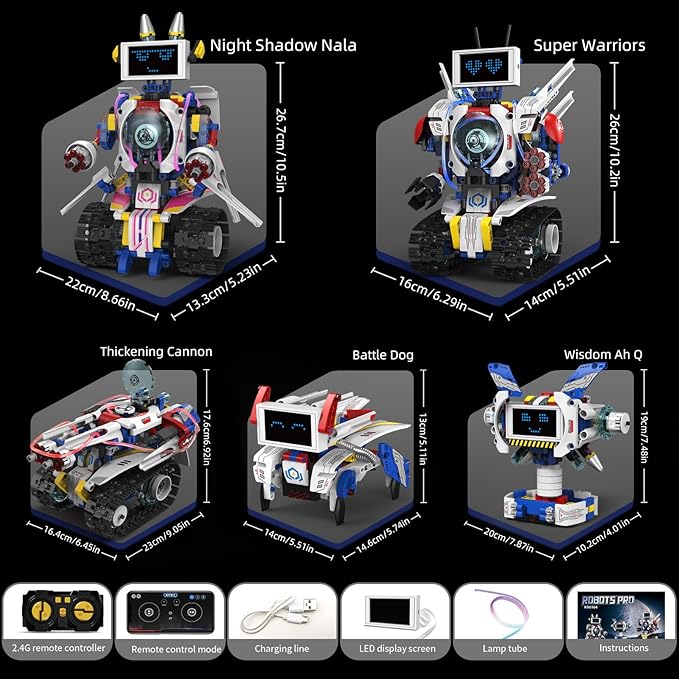 5 in 1 Robot for Kids Ages 8-12,Remote Control & APP Programmable Robotics, Eye Coding Toys-DIY Building Science Educational Kit, STEM Robot Kits Present for Teen Boys Girls (603 PCS)
