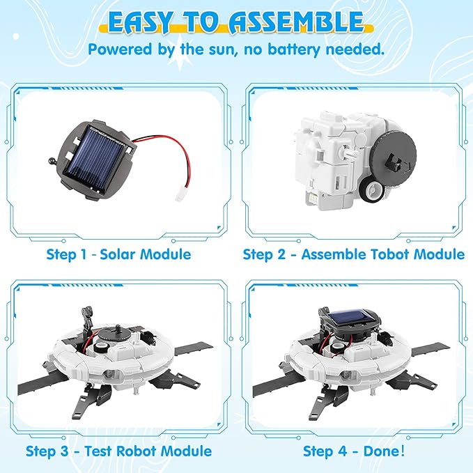 STEM Projects for Kids Ages 8-12 Solar Robot Kit 6-in-1 Space Toys for 10-Year-Old Boy Girl Gift Toys Science Kits Christmas Birthday Gifts for 8 9 10 11 12 Year Old, White
