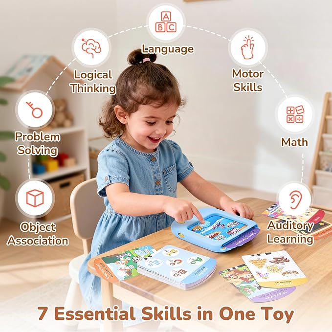 JoyCat Bilingual Kids Learning Tablet, 106 Pages Spanish & English Talking Cards with 20 Interactive Games, Montessori Toy for Alphabet, Words, Numbers, Colors & Songs, Learning Gifts for Toddler 2-6
