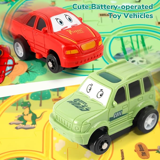 Plastic Floor Puzzles for Kids Ages 3-5 with 2 Cute Vehicles, Race Tracks for Kids 3-5, Puzzle Racer Kids Car Track Set, Toys for 3 4 5 6 Year Old Boys Girls, STEM Toys for Kids
