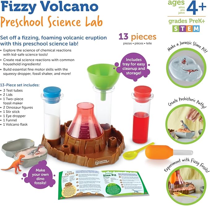 Learning Resources Fizzy Volcano - 13 Pieces, Ages 4+, Preschool Science Lab Kits, Experiments STEM Toys for Kids, Classroom Must Haves
