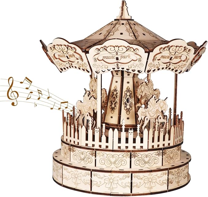 Music Park 3D Wooden Puzzle Carousel Music Box You are My Sunshine Model Kits for Adults Birthday Christmas Unique Gift for Women