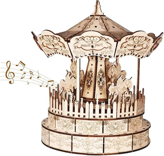 Music Park 3D Wooden Puzzle Carousel Music Box You are My Sunshine Model Kits for Adults Birthday Christmas Unique Gift for Women