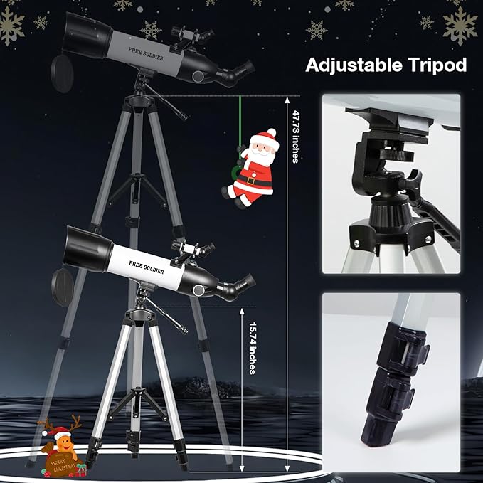 FREE SOLDIER Telescope 80mm Aperture 500mm Refractor Telescope for Adults High Powered - Professional Astronomical Refracting Telescope for Beginners White