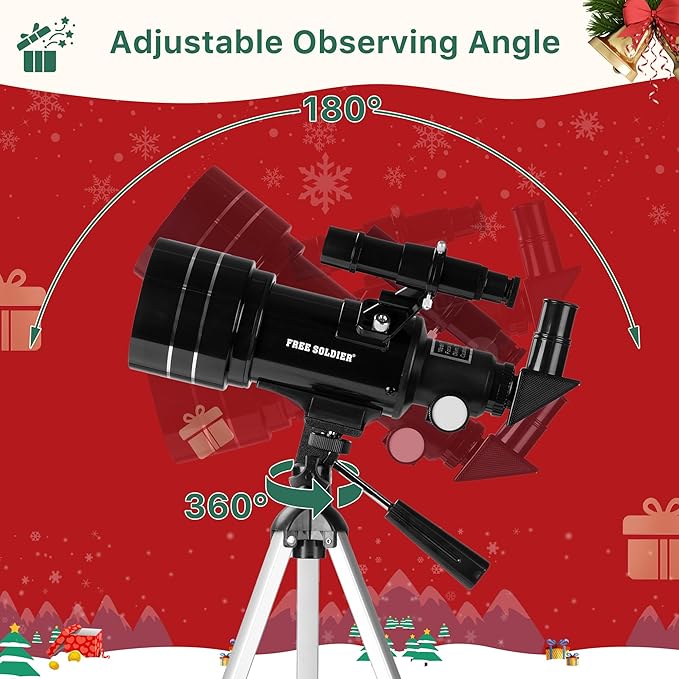 FREE SOLDIER Telescope for Kids 70mm Aperture Astronomical Refractor Telescopes for Beginners (15X-150X) 300mm Telescope for Adults High Powered with A Phone Adapter & A Wireless Remote (Black)