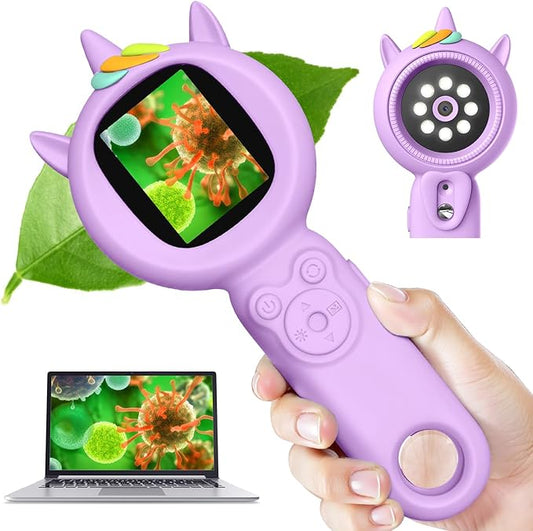 Microscope for Kids, Auto-Focus Handheld Digital Microscopes with 2.0" Screen, 8 LEDs Rechargeable Pocket Mini Microscope Christmas Gifts Educational Science Toys for Ages 5 6 7 8 9 10 11 12
