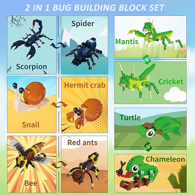Insects Collection Building Set for Kids, 10 Packs Bug Building Blocks, Animals Insect Bug Toys, Party Favors Ideal Gift for Boys Girls 6 8 10 12+ (946PCS)