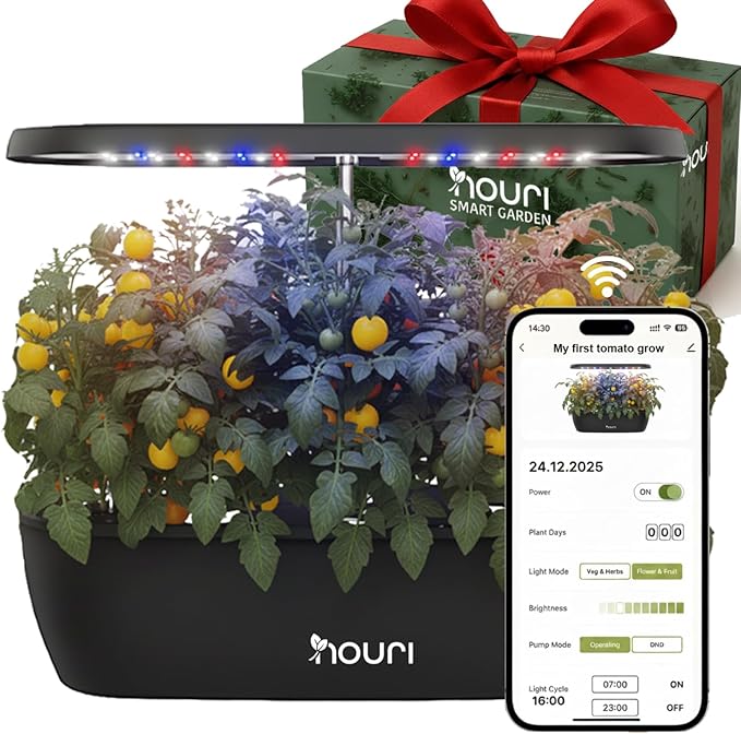 Nouri 12 pod APP Smart Garden for Home Cooks | w/Heirloom Salad | Hydroponics Growing System | LED Grow Lights | Indoor Herb Garden Kit | Herb Growing Kit Indoors for Plant Lovers, Gardeners, Kitchen