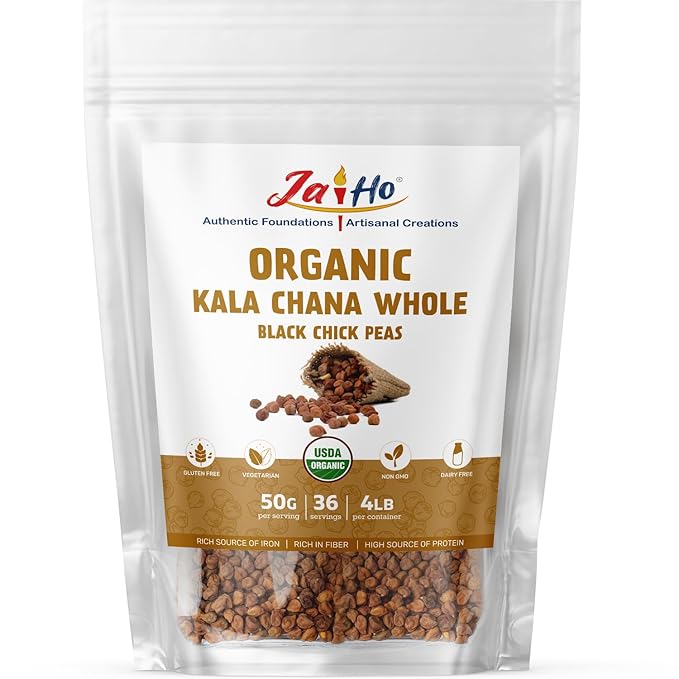 Jai Ho Certified Organic Kala Chana Whole 4 lb | Black Chick Peas | USDA Organic | Non-GMO | Chemical-Free | Premium Quality Kosher | 4 Lb (Kala Chana (Black Chick Peas))