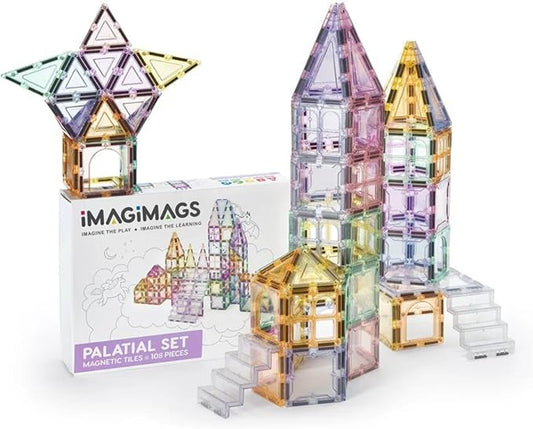 Magnetic Building Tiles; 108 Piece Palatial Set for Boys, Girls and Kids; Pastel Magnetic Building Tiles; Activity; Building Blocks; Toddler Toys; STEM; Children Ages 3 Years +