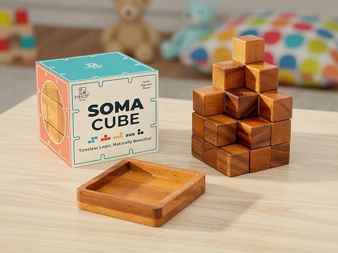 BSIRI Soma Puzzle Cube Wooden Toy Brain Teaser Desk Board Games Adults Master Block Christmas Mind Magic Benders Wood Hand Cube Family Teens Boy Classic
