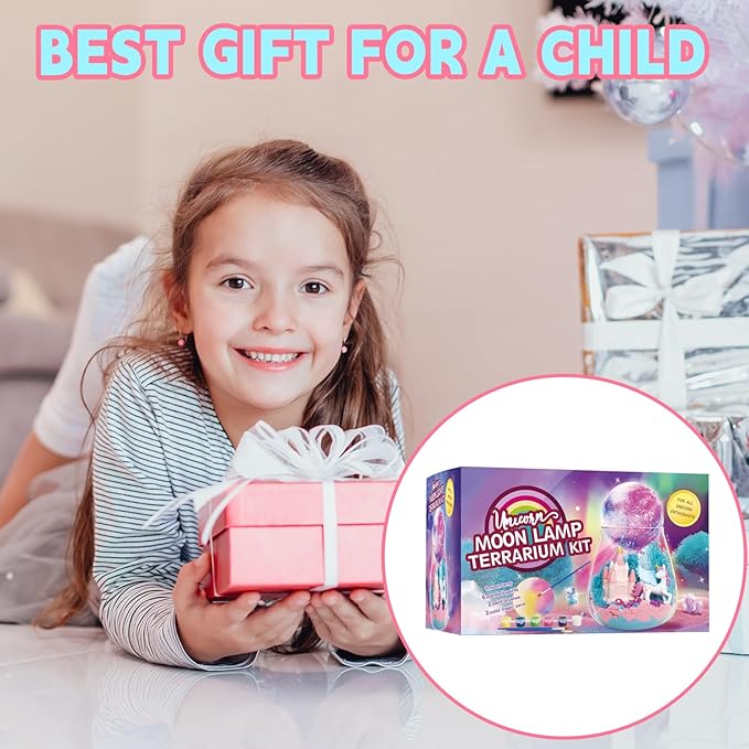 SCWGTPJ Unicorn Gifts for Girls-Unicorn Terrarium Crafts Kit, DIY Toys Kit for Kids Girls, Arts and Craft, DIY Moon Lamp Night Light Christmas Birthday Gift for Girls