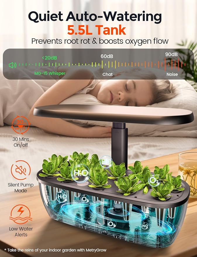 MG-15 Hydroponic Growing System Kits, Smart Indoor Garden with 24W Grow LED Light Full Spectrum, 15 Pods Herb Garden Planter Indoor Gardening for Gifts, Kitchen