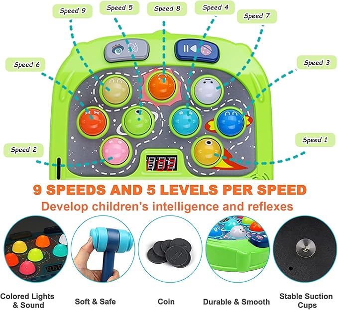 Whack Game Mole for Toddler, Toys for 3-12 Year Old Boys and Girls, Whack Game for Kids,Gifts for 3 4 5 6+ Year Old Boys, Interactive Educational Toys with Sound and Light, PK Mode with 2 Hammers