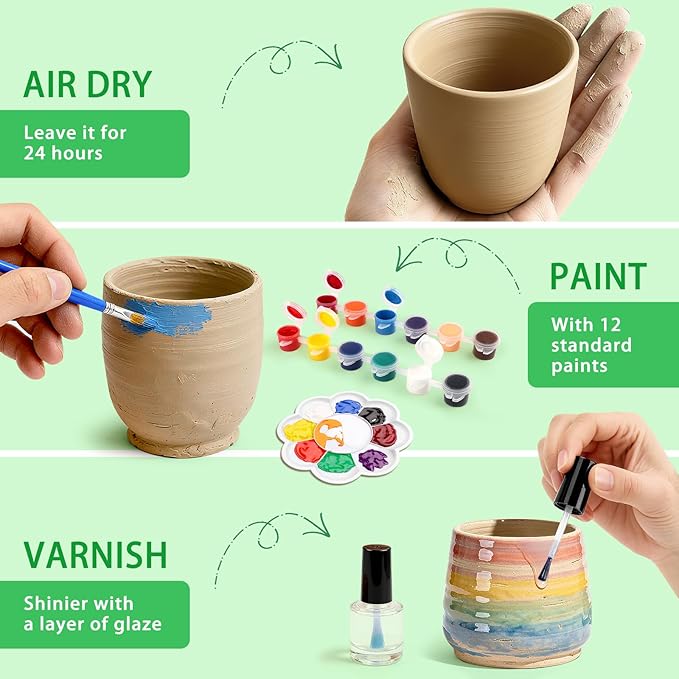 Pottery Wheel for Kids, Complete Pottery Painting Craft Kit, Arts and Crafts for Kids Ages 8-12, Art Supplies for Kids Toys Boys Birthday Christmas Gift for 6 7 8 9 10 11 12 13 Year Old, Green