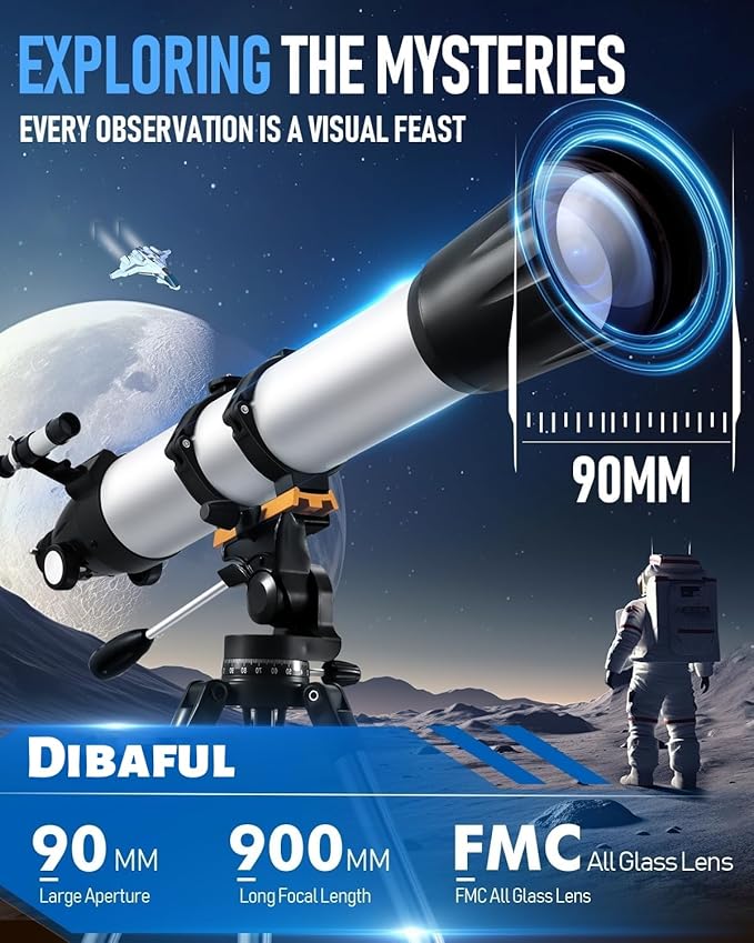 Telescope,90mm Aperture 900mm Refractor Telescopes,Magnification 450X High Powered Telescope,Professional Telescopes for Adults & Kids with Remote Control,Phone Adapter,Tripod,Carrying Bag