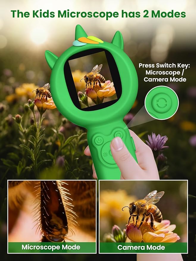 Microscope for Kids, Auto-Focus Handheld Digital Microscopes with 2.0" Screen, 8 LEDs Rechargeable Pocket Mini Microscope Christmas Gifts Educational Science Toys for Ages 5 6 7 8 9 10 11 12