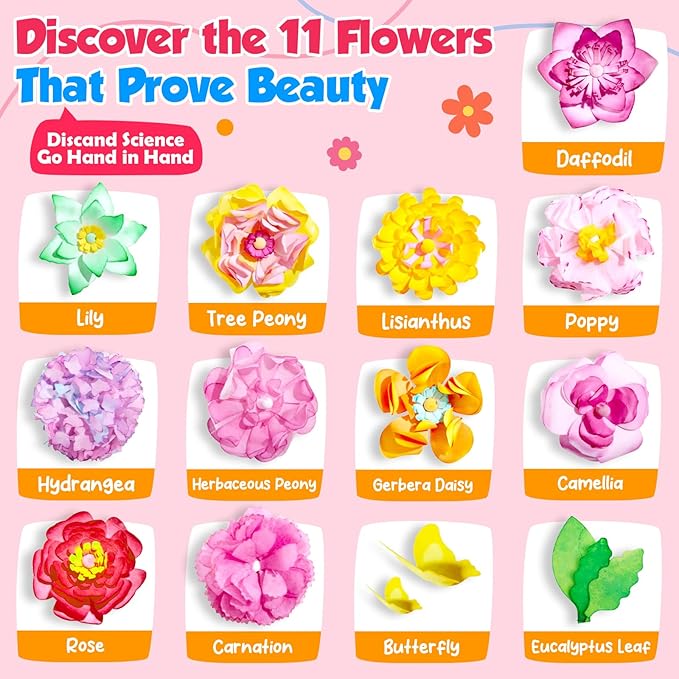 SkilLify Flower Craft Kits,DIY Paper Arts and Crafts Bouquet Toys for Kids,Color Changing Flowers, Educational Science Kit,Christmas Birthday Gifts for 6 7 8 9 10+Year Old Girls & Boys
