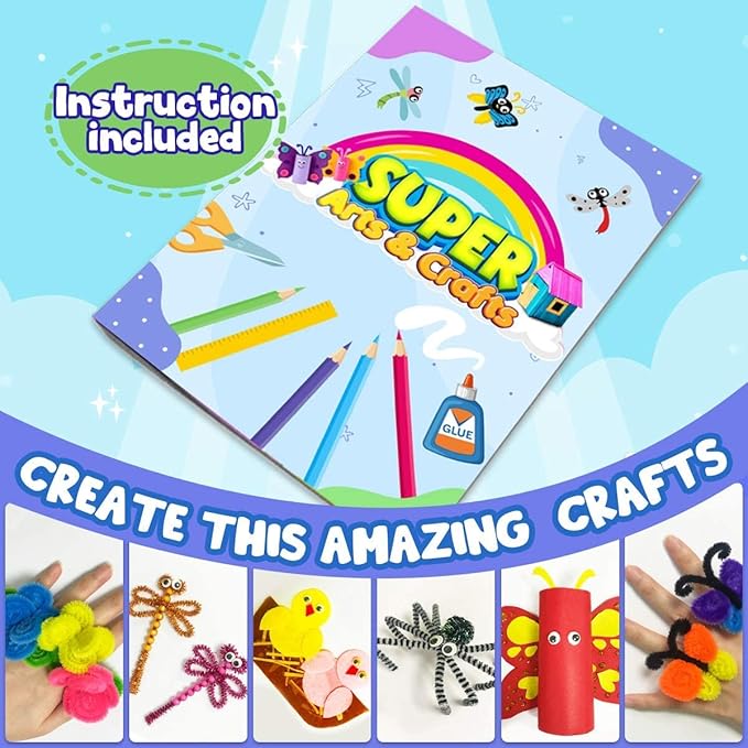 FUNZBO Arts and Crafts School Supplies for Kids - Christmas Kindergarten School Supplies Set with Glitter Glue Stick,Glue, Pipe Cleaners Craft and Kids' Scissor, Birthday Gifts for Girls Boys Age 4+