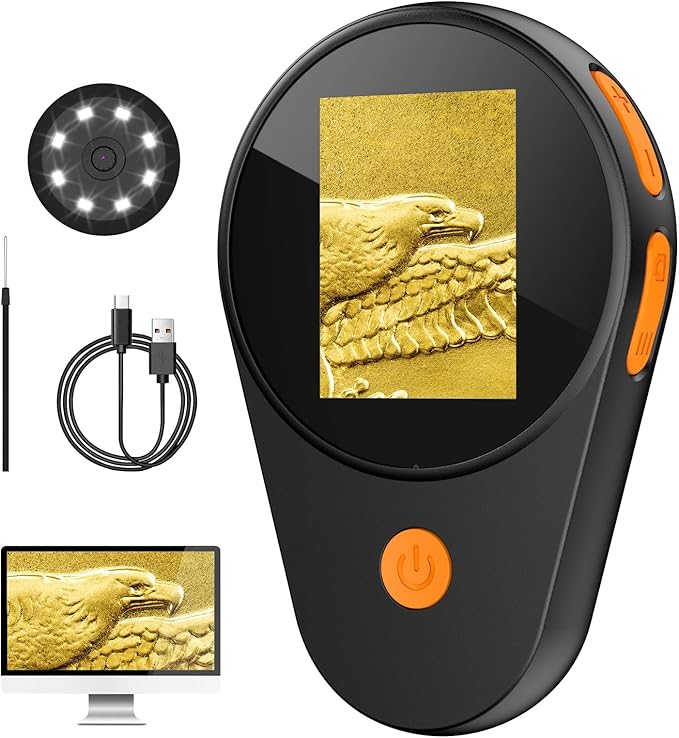 Microscope Magnifying Glass for Kids and Adults: Portable Handheld Digital Microscope with Light - 100X Pocket Jewelers Loupe with 2" Screen - USB Mini Coin Collectors Magnifier for Windows Mac OS