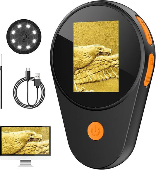 Microscope Magnifying Glass for Kids and Adults: Portable Handheld Digital Microscope with Light - 100X Pocket Jewelers Loupe with 2" Screen - USB Mini Coin Collectors Magnifier for Windows Mac OS