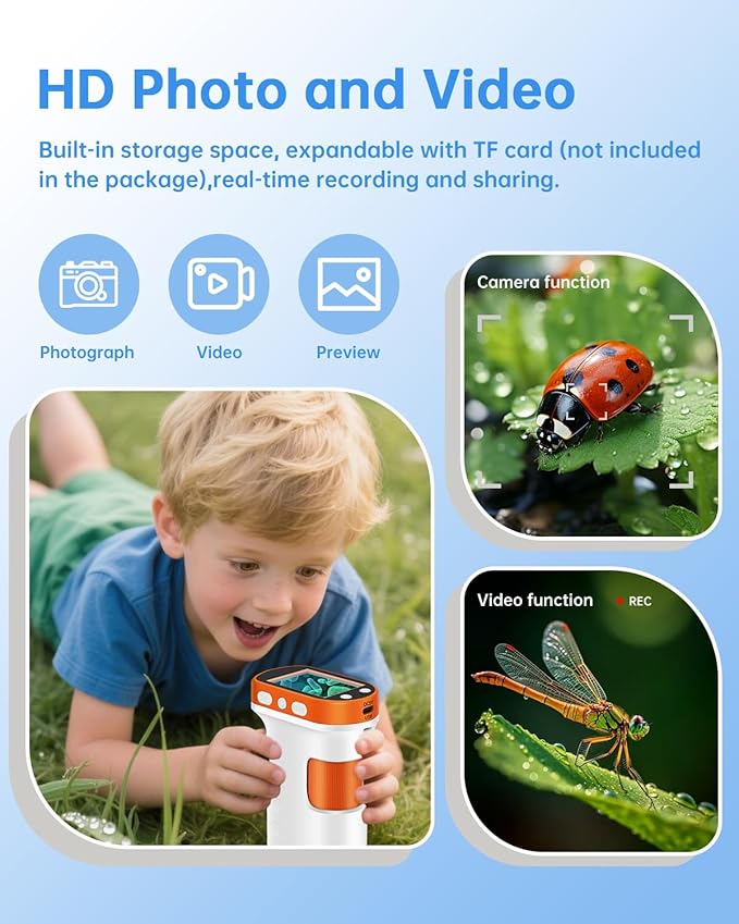 OZSTAR Microscope for Kids 1000x Magnification, 2.4-inch ScreenPocket Microscope with Photo and Video Recording (with Slide Kit) Portable Educational Gift