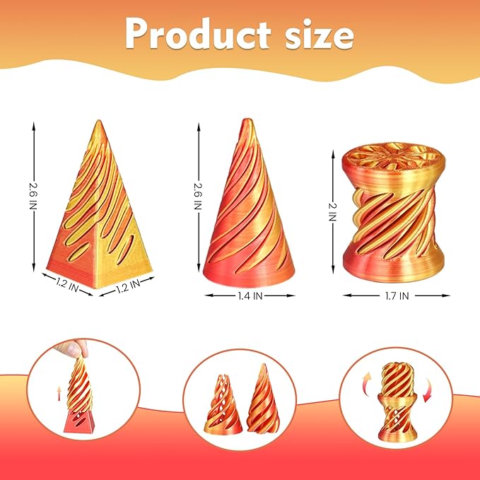 3 PCS Impossible Cone,Spiral Cone Fidget Toy,Impossible Pyramid Passthrough Sculpture,3D Printed Spiral Cone Fidget Toy,Desktop Decompression Toys, Gifts,Birthday (Flame Red)