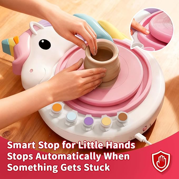 Unicorn Pottery Wheel for Kids – Arts & Crafts Kit for Kids Ages 6-12, Complete Pottery Art Supplies for Kid 9-12 with Air Dry Clay (6 Packs), Birthday, Christmas Gift for Kid Ages 6 7 8 9 10 11 12+