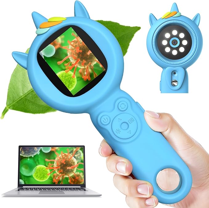 Microscope for Kids, Auto-Focus Handheld Digital Microscopes with 2.0" Screen, 8 LEDs Rechargeable Pocket Mini Microscope Christmas Gifts Educational Science Toys for Ages 5 6 7 8 9 10 11 12