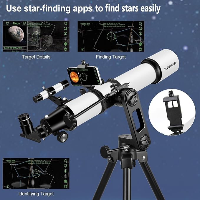 Telescope for Adults High Powered, 90mm Aperture 700mm Refractor Telescopes for Adults Astronomy Telescopio with High Precision Adjustment, Ultra-Stable Vertisteel AZ Mount Base Tripod, Phone Adapte