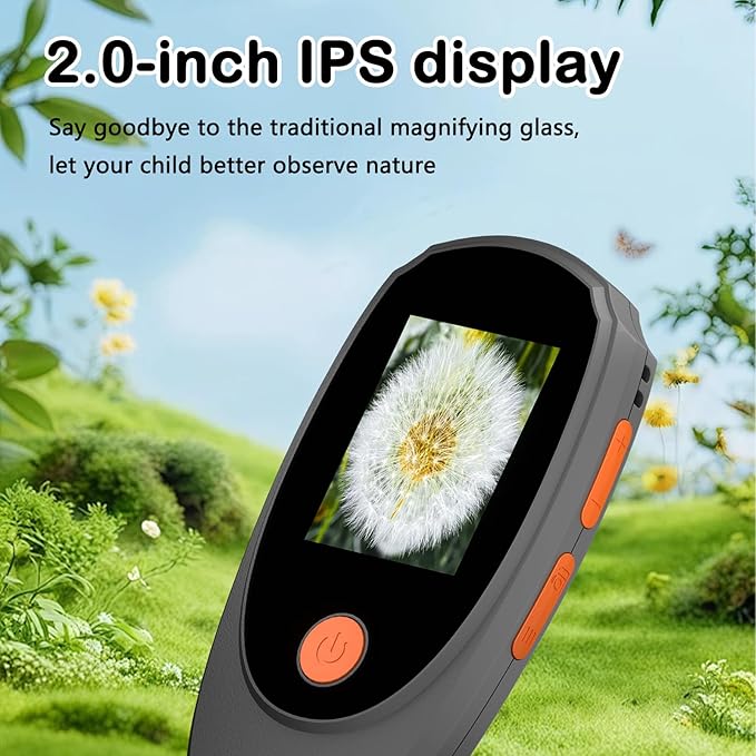 Handheld Digital Microscope with 2.0 Inch IPS Color Screen, Portable Magnifying Glass for Kids, 500x Magnification, 8 Adjustable 3-Level LED Lights, USB Compatible with PC Windows and Mac OS