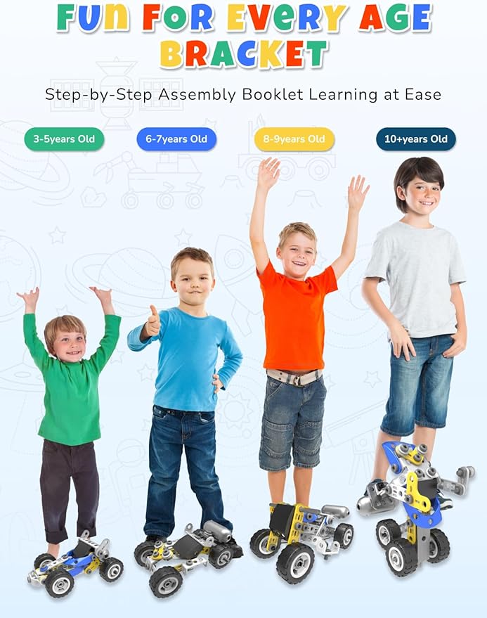 STEM Toys for 5 6 7 8+ Year Old Boy,10 in 1 Electric Building Toys for Kids Ages 4-8 5-7 6-8, Educational Racing Construction Science Kit for Boys 4-6 8-10, Creative Games Fun Birthday