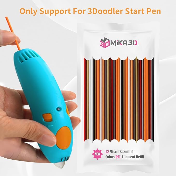 MIKA3D 3Doodler Start+ 3D Pen Compatible 12 Basic Colors PCL Filament, 900cm Total, 60pcs (15cm x 5pc), Low Print Temperature