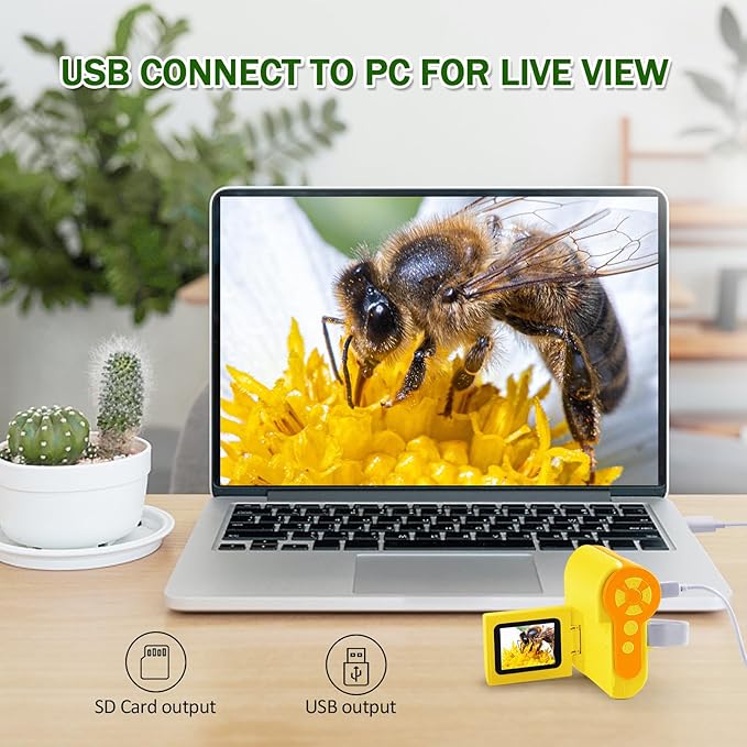 1000X Handheld Microscope for Kids, 4K 2.0" Screen Mini Pocket Microscope with 6 Adjustable LED Lights, Edu Science Birthday Christmas Gifts for Kids Ages 8-12, 32G SD Card Included - Yellow